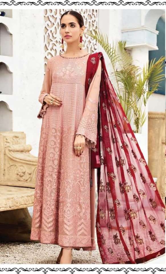 RAMSHA R-305 GEORGET WITH HEAVY EMBROIDERY DRESS MATERIAL (4 PCS CATALOG)
