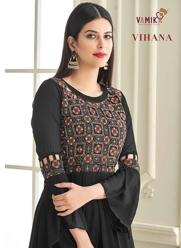  Vamika Vihana Designer Embroidery Partywear Gowns (6 PCS CATALOG)