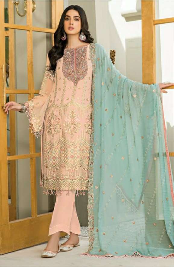 RAMSHA R-318 GEORGETTE EMBROIDERY DRESS MATERIAL WHOLESALE PRICE