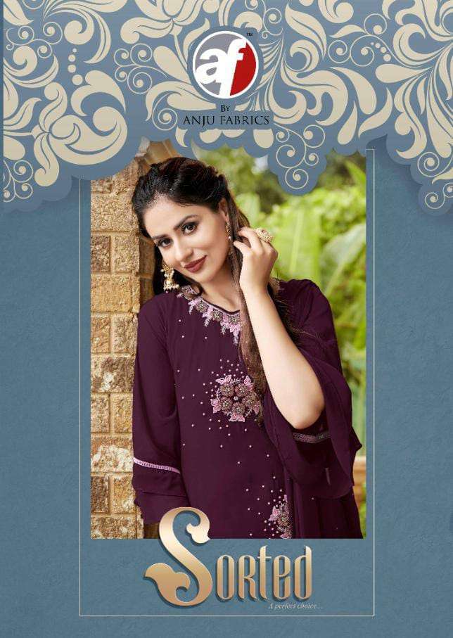 SORTED BY STOCK OUT ANJU FABRICS KURTI WITH SARARA,PENT,DIVIDER WITH DUPATTA LATEST NEW COLLECTION WHOLESALER