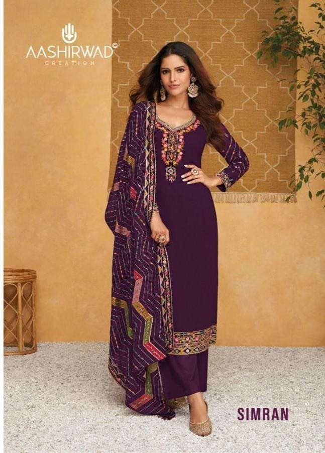 SIMRAN BY AASHIRWAD CREATION HEAVY UNSTICH DRESS MATERIAL FESTIVAL COLLECTION WHOLESALER