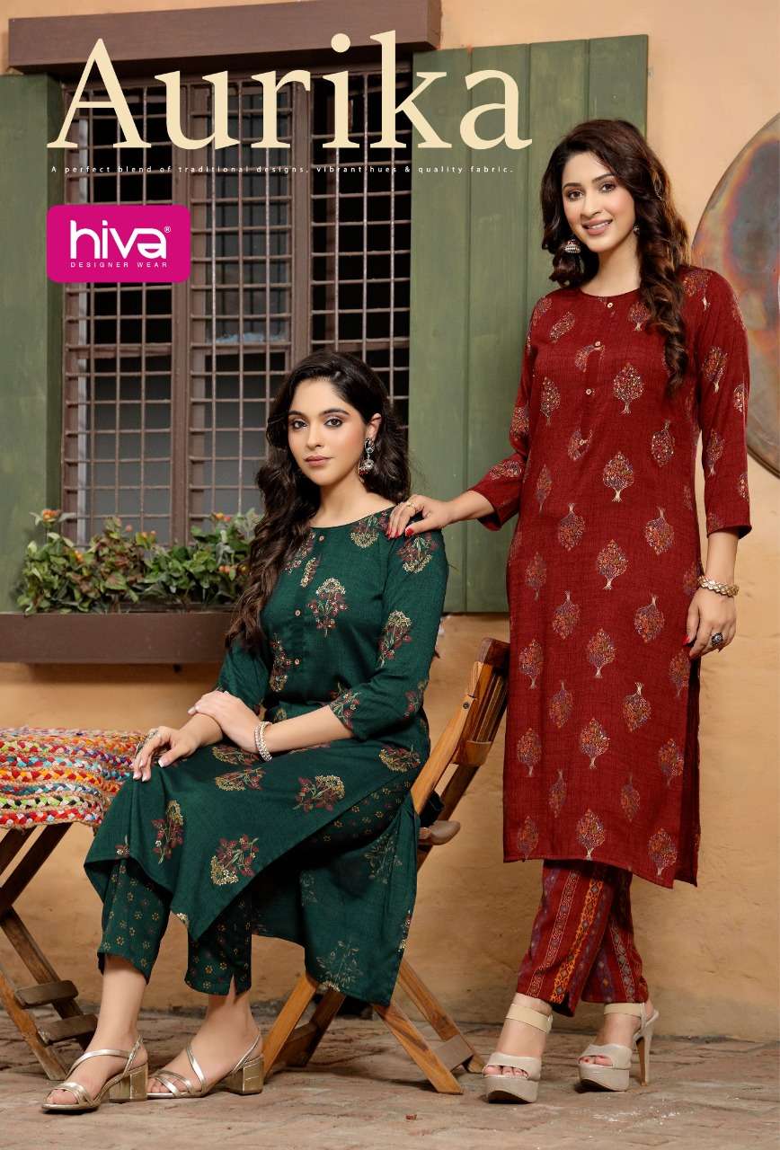 AURIKA BY HIVA NEW DESIGNER FANCY KURTI WITH PENT COLLECTION WHOLESALER