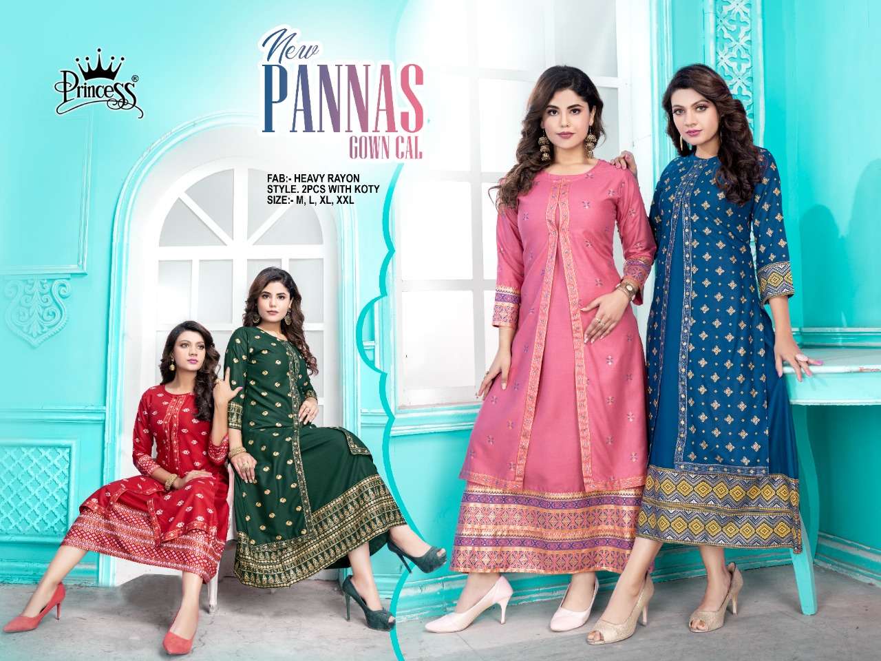 PANNAS GAME BY PRINCESS COLLECTION NEW DESIGNER FOIL PRINTED KURTI WITH JACKET COLLECTION WHOLESALER