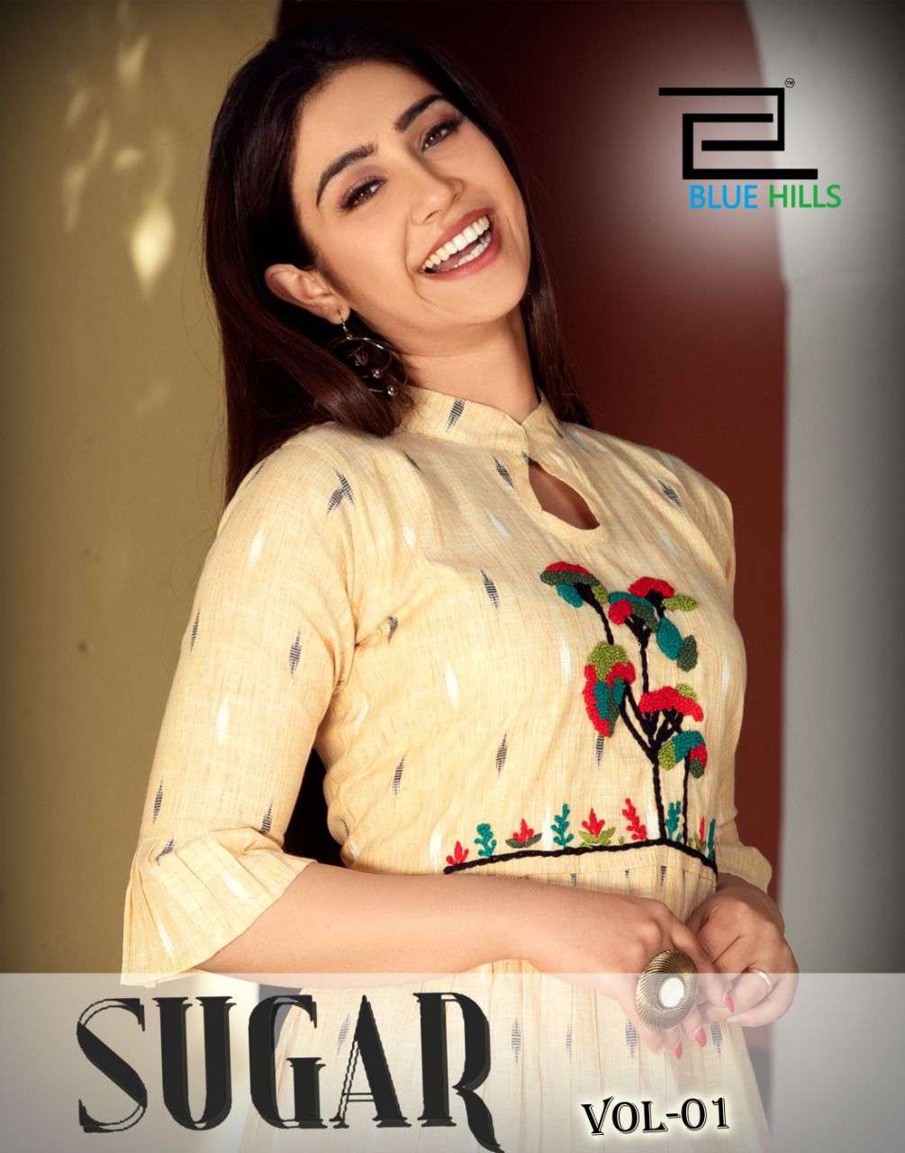 SUGAR VOL 1 BY BLUE HILLS NEW DESIGNER HEAVY RAYON KURTI WITH THREAD WORK FLAIR PATTERN COLLECTION WHOLESALER