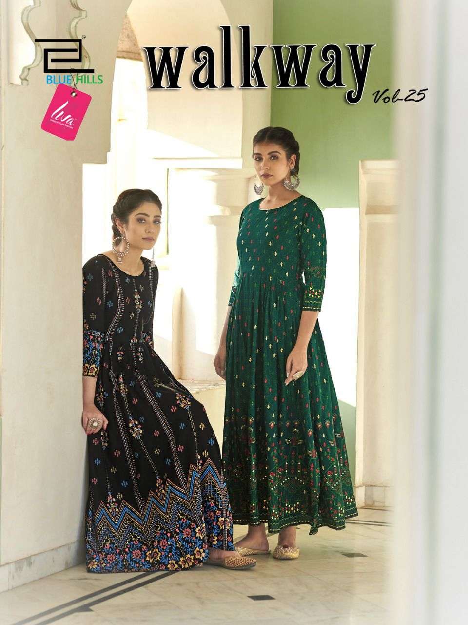 WALKWAY VOL 25 BY BLUE HILLS LIVA APPROVED NEW LATEST HEAVY FOIL PRINTED FLAIR KURTI COLLECTION WHOLESALER