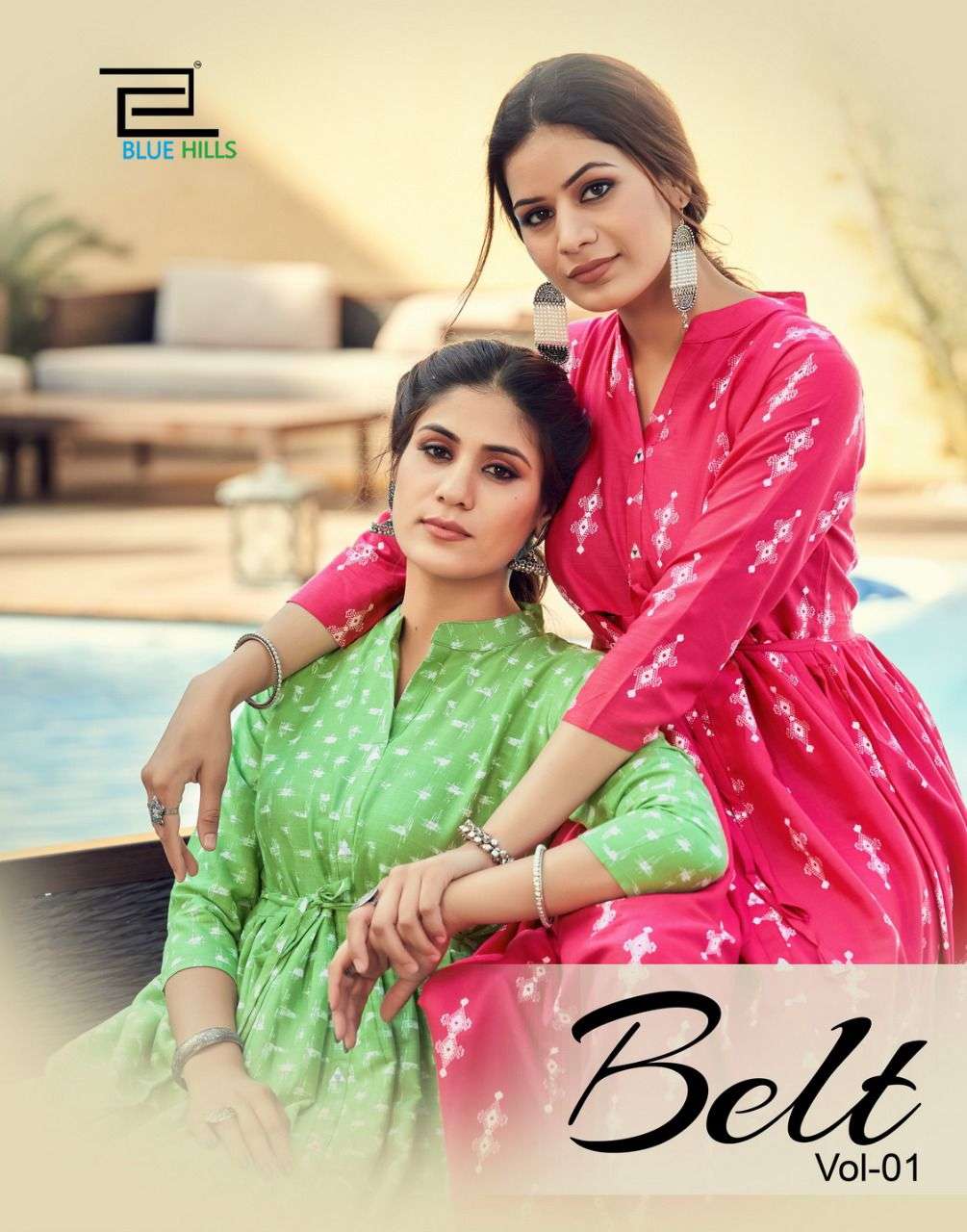 BELT VOL 1 BY BLUE HILLS NEW HEAVY DESIGNER FANCY KURTI WITH FLAIR PATTERN AND BELT COLLECTION WHOLESALER