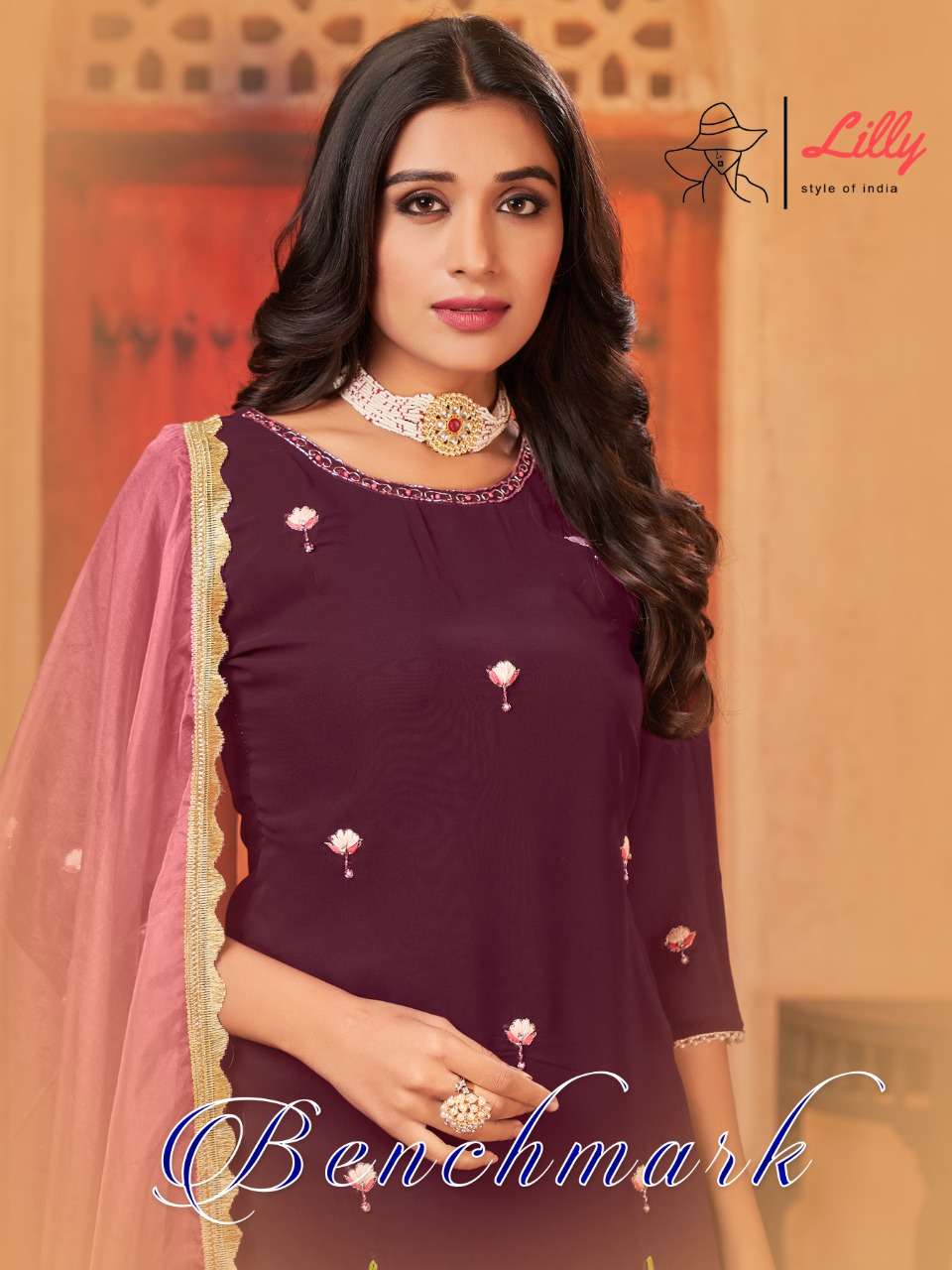 BENCHMARK BY LILLY STYLE OF INDIA NEW DESIGNER HEAVY KURTI SHARARA WITH DUPATTA COLLECTION WHOLESALER