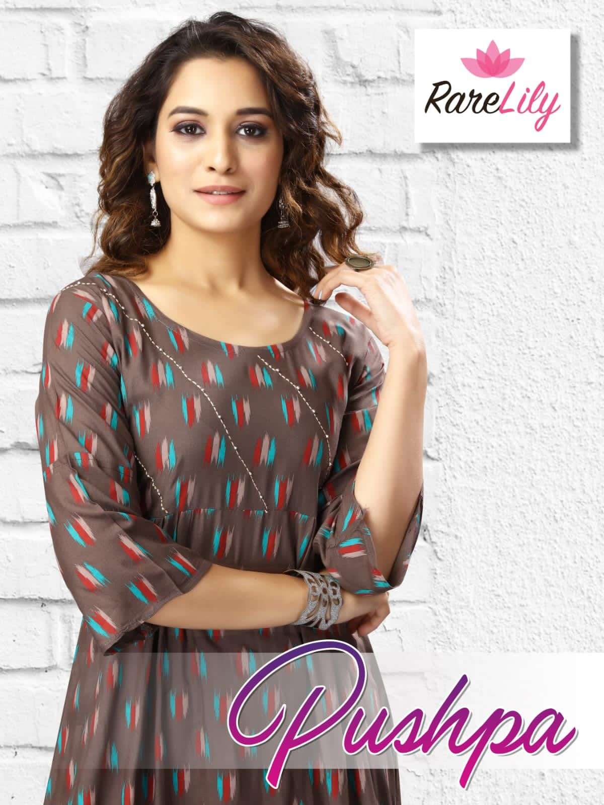 PUSHPA BY RARELILY NEW HEAVY DESIGNER FANCY RAYON KURTI WITH PRINT FLAIR PATTERN COLLECTION WHOLESALER