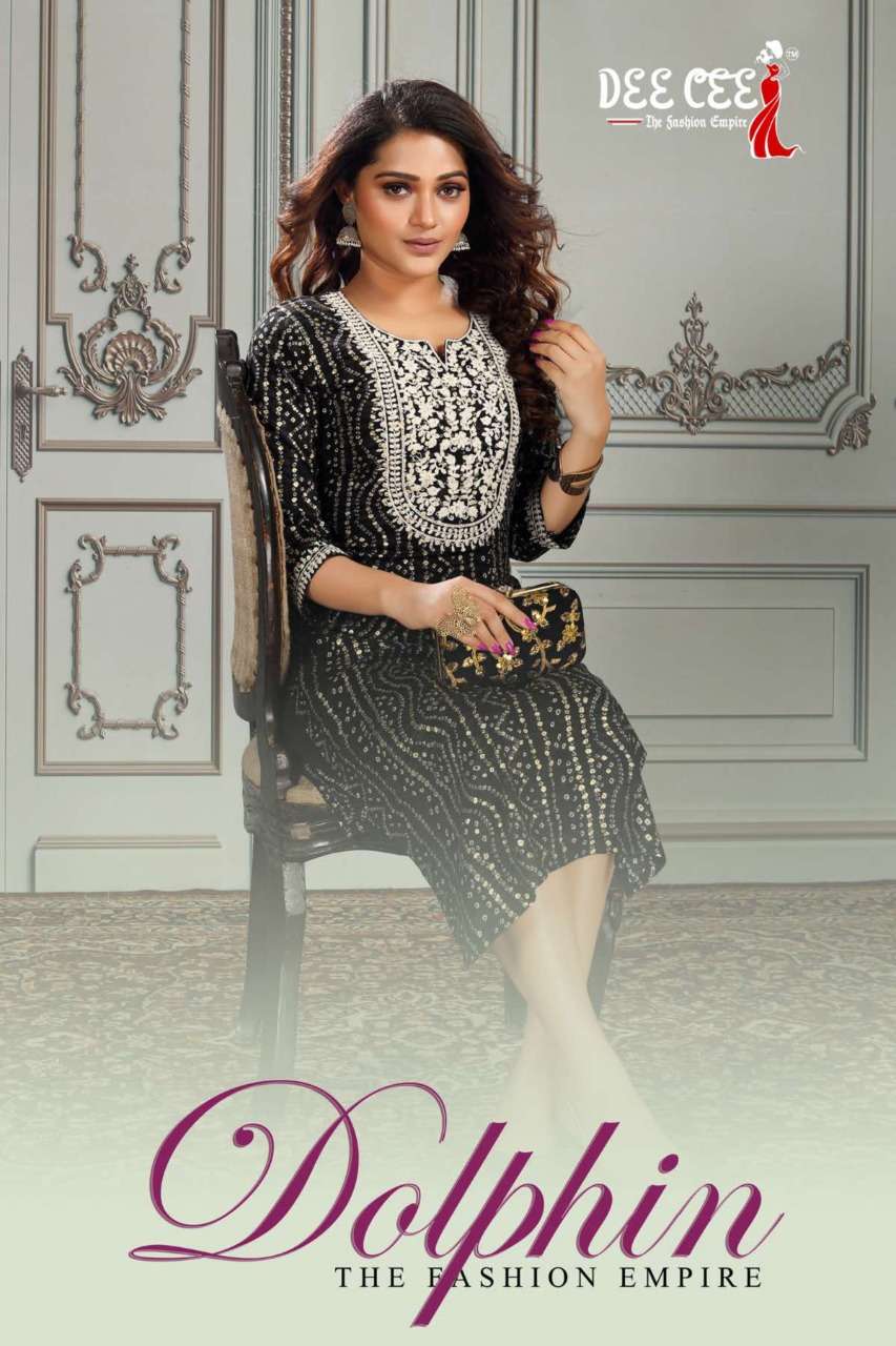 DOLPHINE BY DEE CEE NEW HEAVY FANCY DESIGNER RAYON BANDHANI PRINT KURTI COLLECTION WHOLESALER