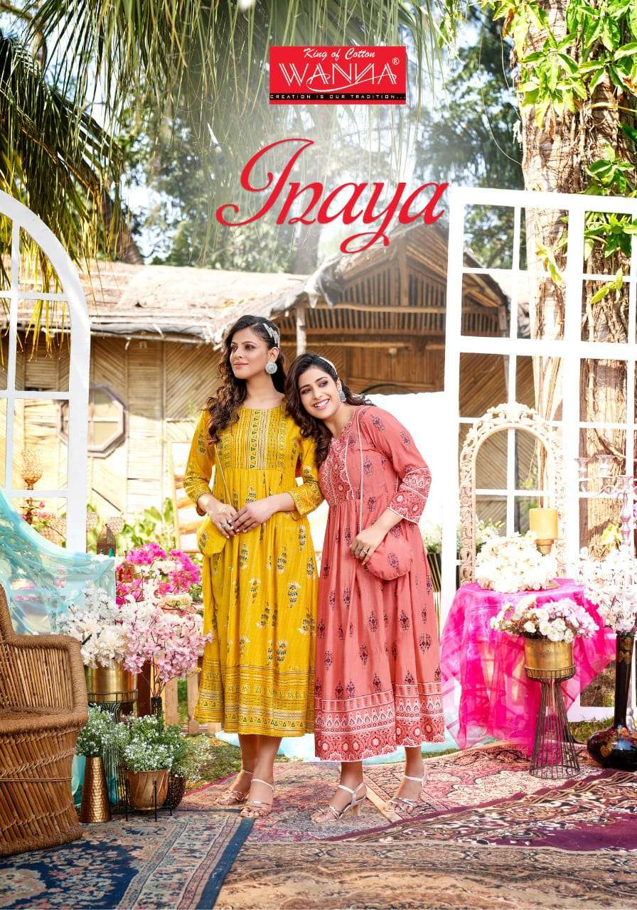 INAYA BY WANNA NEW HEAVY FANCY DESIGNER KURTI WITH FLOOR LENGTH GOWN PATTERN COLLECTION WHOLESALER