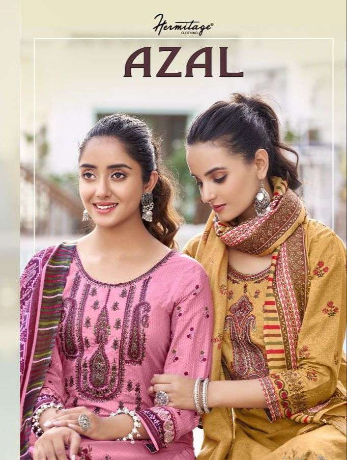 AZAL BY HERMITAGE CLOTHING PRESENTING NEW HEAVY FANCY DESIGNER PURE CAMRIC COTTON UNSTICH KARACHI SUIT COLLECTION WHOLESALER 