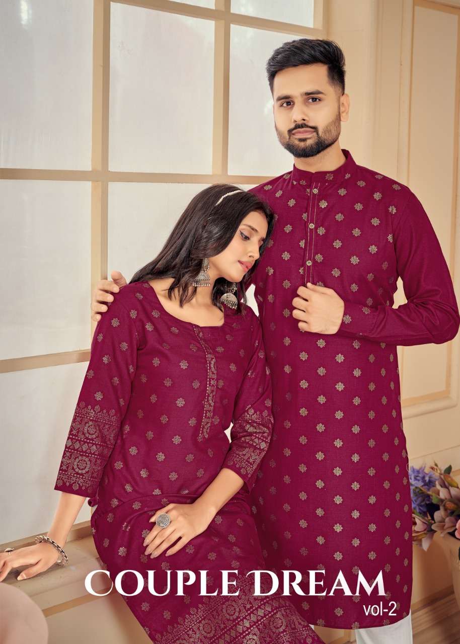 COUPLE DREAM VOL 2 BY THE WOMENS THREAD PRESENTING NEW HEAVY FANCY DESIGNER PURE COTTON FOIL PRINT KURTA KURTI WITH PENT COLLECTION WHOLESALER