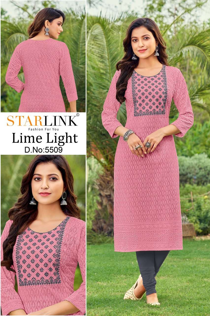 LIME LIGHT BY STARLINK PRESENTING NEW HEAVY FANCY DESIGNER RAYON SCHIFFALI WITH EMBRODIERY WORK KURTI REGULAR WEAR COLLECTION WHOLESALER 