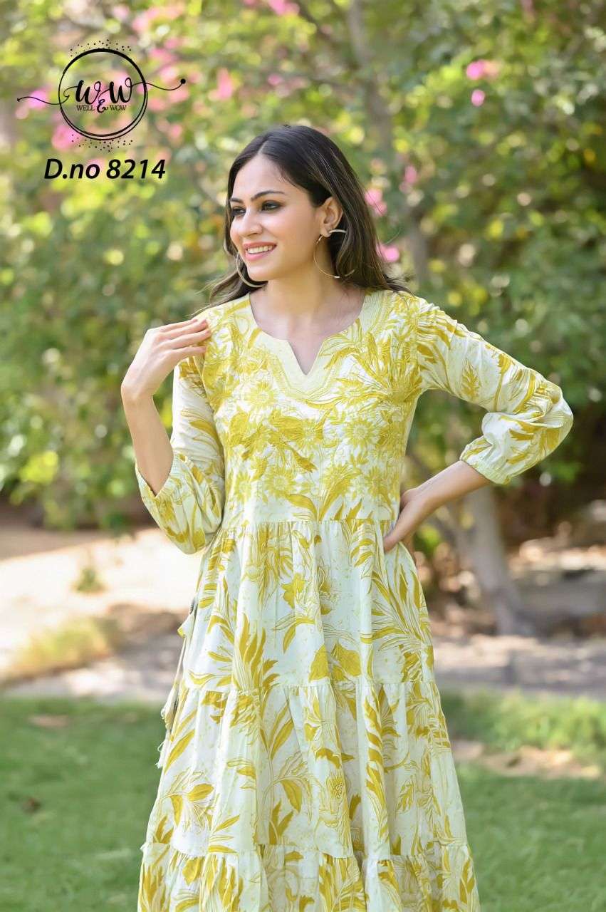 W&W WELL AND WOW PRESENTING NEW HEAVY FANCY DESIGNER GRACEFUL AND PALYFUL COLOUR COMBO SIZE SET FLAIR KURTI COLLECTION WHOLESALER