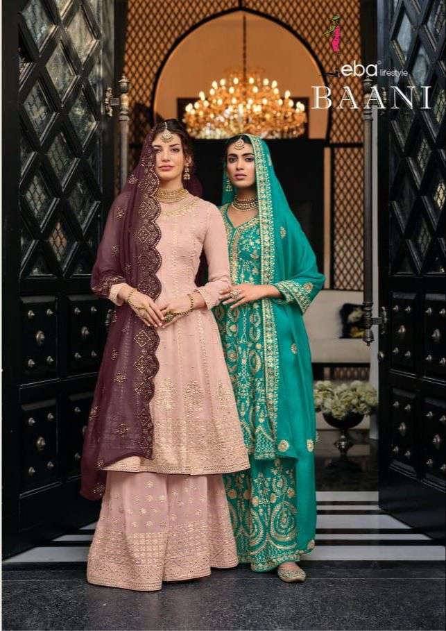 BAANI BY EBA LIFESTYLE PRESENTING NEW HEAVY FANCY DESIGNER GEORGETTE UNSTICH DRESS MATERIAL WEDDING AND FESTIVAL WEAR COLLECTION WHOLESALER