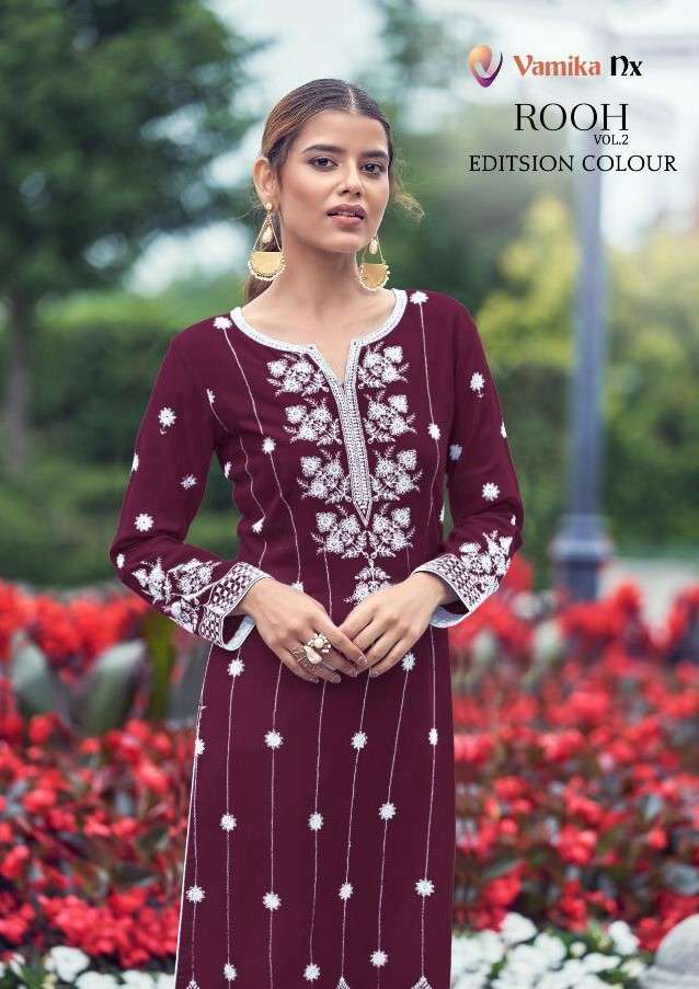 ROOH VOL 2 EDITION COLOUR BY VAMIKA NX PRESENTING NEW HEAVY FANCY DESIGNER PURE RAYON VISCSOE KURTI WITH LUCKNOWI WORK COLLECTION WHOLESALER