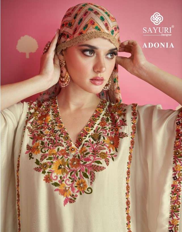 ADONIA BY SAYURI DESIGNER PRESENTING NEW HEAVY FANCY SILK SATIN KAFTAN WITH PENT WITH DUPATTA COLLECTION WHOLESALER