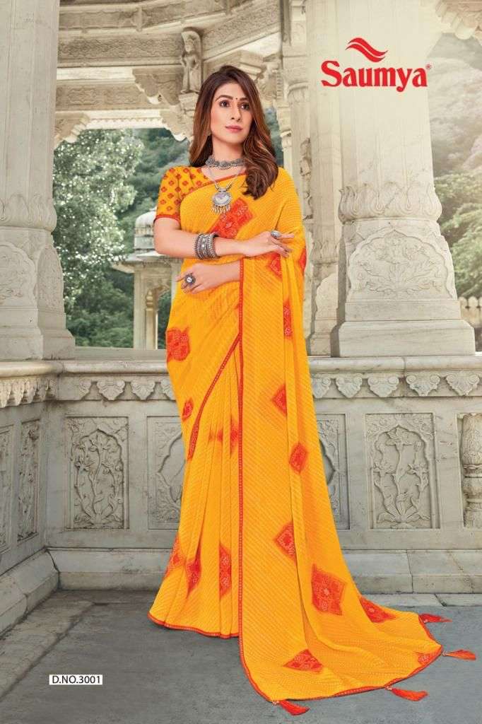 GHOOMAR BY SAUMYA PRESENTING NEW HEAVY FANCY FOX GEORGETTE BANDHANI PRINT SAREE COLLECTION WHOLESALER