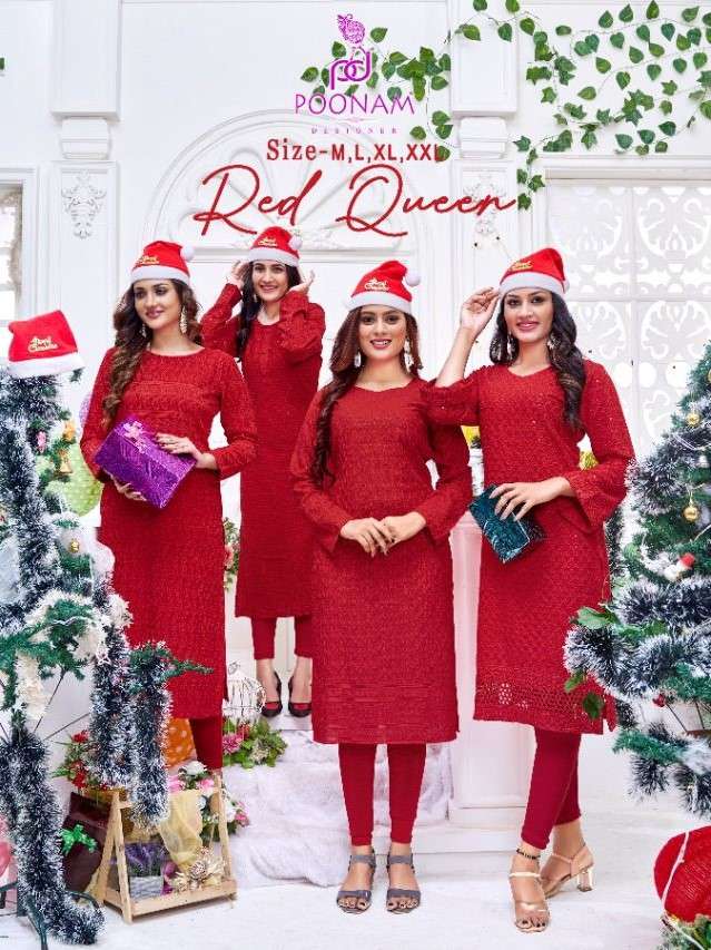 RED QUEEN BY POONAM DESIGNER PRESENTING  NEW HEAVY FANCY RAYON SCHIFFALI WORK CHRISTMAS COLLECTION WHOLESALER