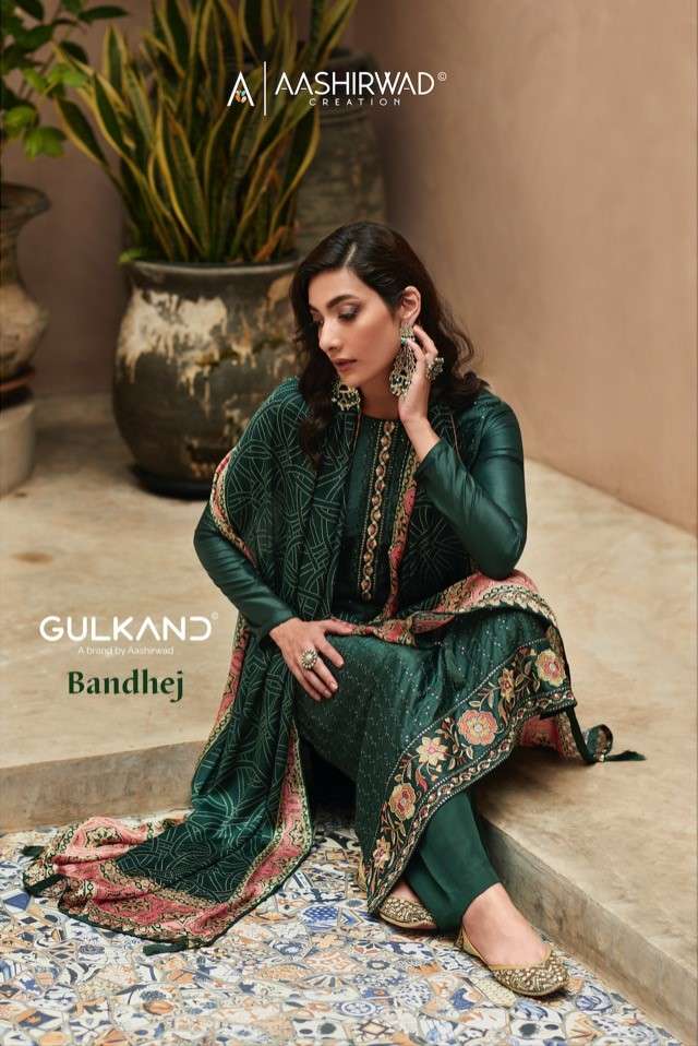 bandhej by aashirwad gulkand presenting new heavy fancy designer premium dream silk unstich dress material collection wholesaler 2023 01 19 16 44 39