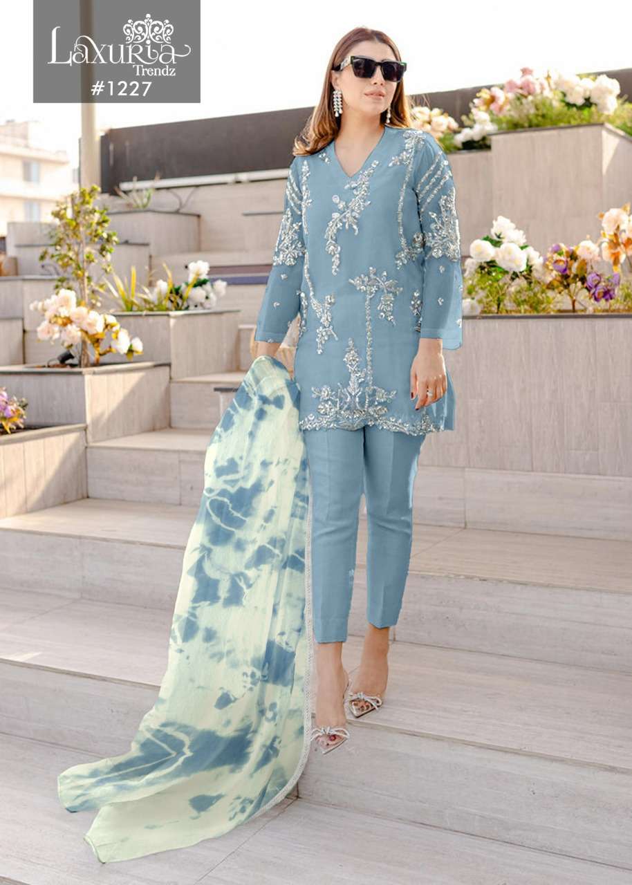 D.NO.1227 BY LAXURIA TRENDZ PRESENTING NEW HEAVY FANCY DESIGNER FOX GEORGETTE READYMADE PAKISTANI SUIT COLLECTION WHOLESALER