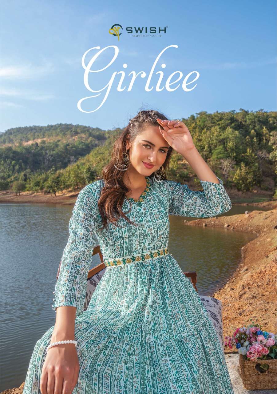 GIRLIEE BY SWISH PRESENTING NEW HEAVY FANCY DESIGNER DIGITAL VISCOSE HANDWORK PARTY WEAR FLOOR LENGTH FLAIR GOWN COLLECTION WHOLESALER