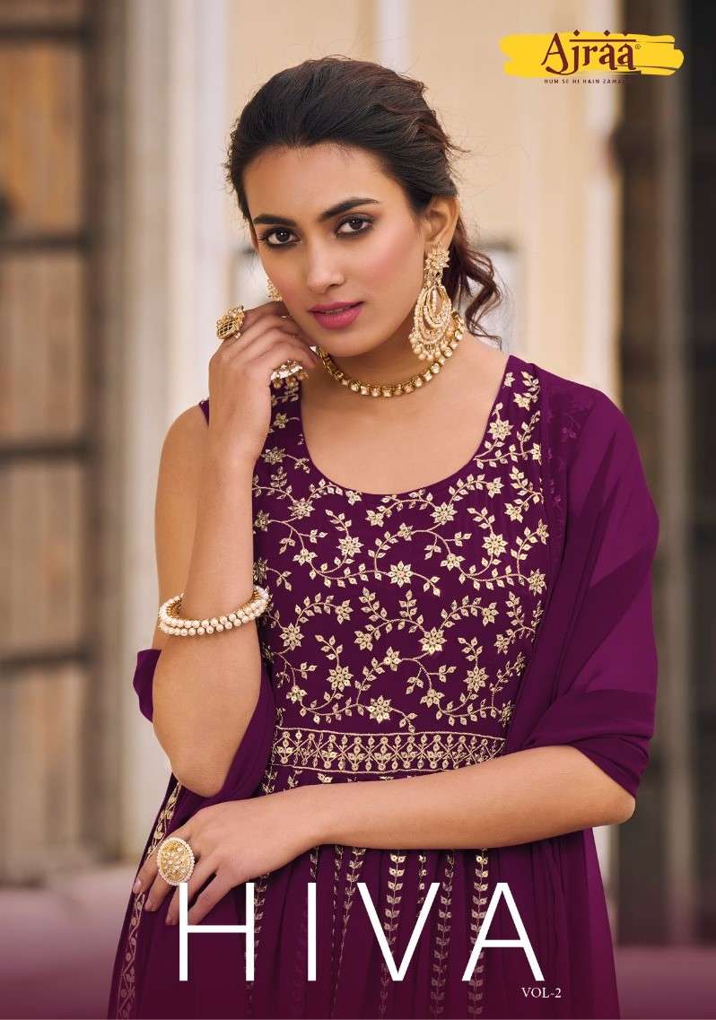 HIVA VOL 2 BY AJRAA PRESENTING NEW HEAVY FANCY DESIGNER GEORGETTE WITH HEAVY EMBRODIERY WORK NYRA CUT KURTI PLAZO WITH DUPATTA COLLECTION WHOLESALER