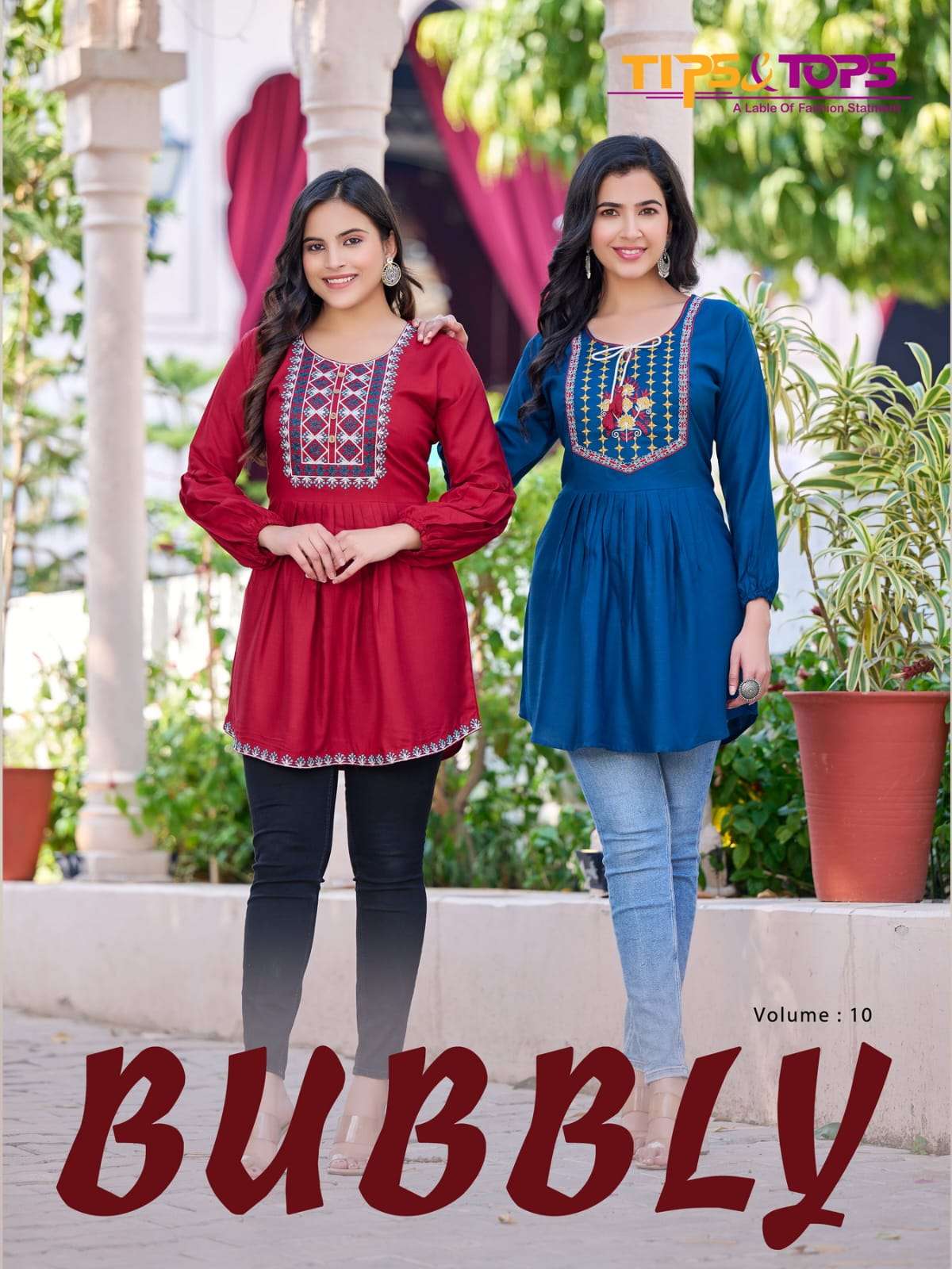 BUBBLY VOL 10 BY TIPS & TOPS PRESENTING NEW HEAVY FANCY DESIGNER HEAVY RAYON SLUB EMBRODIERY WORK SHORT TOP COLLECTION WHOLESALER