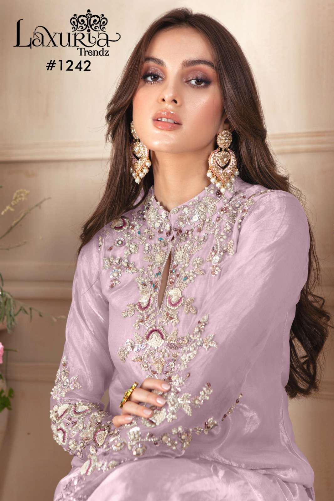 D.NO.1242 BY LAXURIA TRENDZ PRESENTING NEW HEAVY FANCY DESIGNER FAUX GEORGETTE HANDWORK KURTI PENT WITH DUPATTA PAKISTANI READYMADE SUIT COLLECTION WHOLESALER