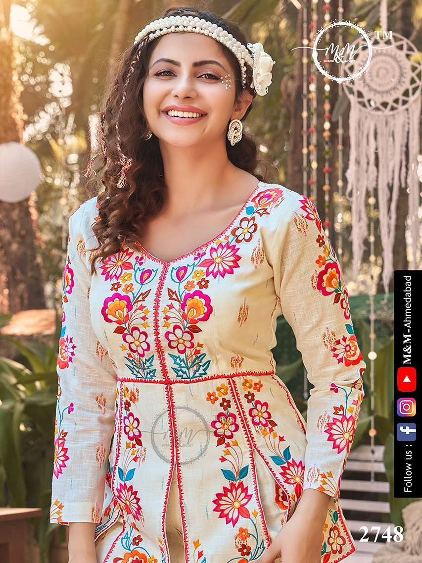 D.NO.2748 BY M&M PRESENTING NEW HEAVY FANCY DESIGNER PURE COTTON COMFORTABLE STYLIST SUMMER LOOK INDO WESTERN COORD COMBO SET COLLECTION WHOLESALER