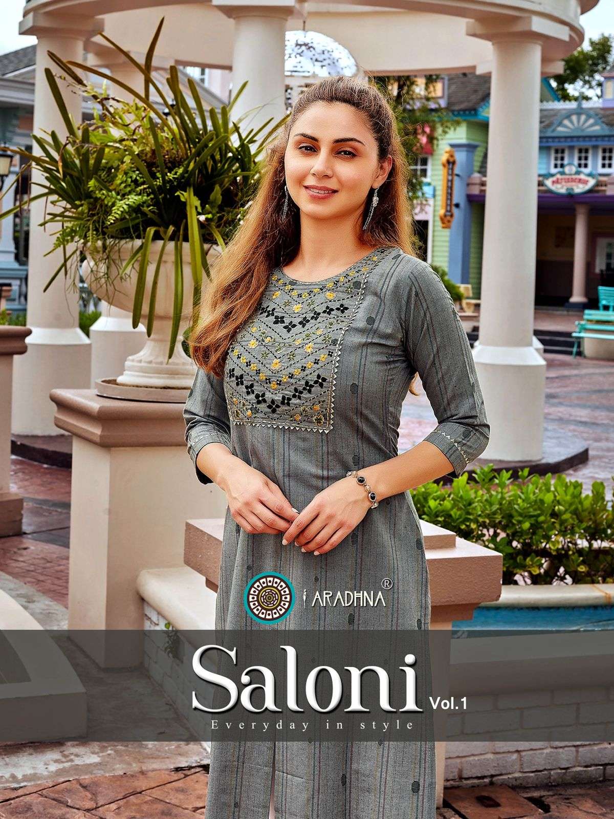 SALONI VOL 1 BY ARADHNA PRESENTING NEW HEAVY FANCY DESIGNER FANCY COTTON WITH EMBRODIERY WORK REGULAR WEAR STRIGHT KURTI COLLECTION WHOLESALER