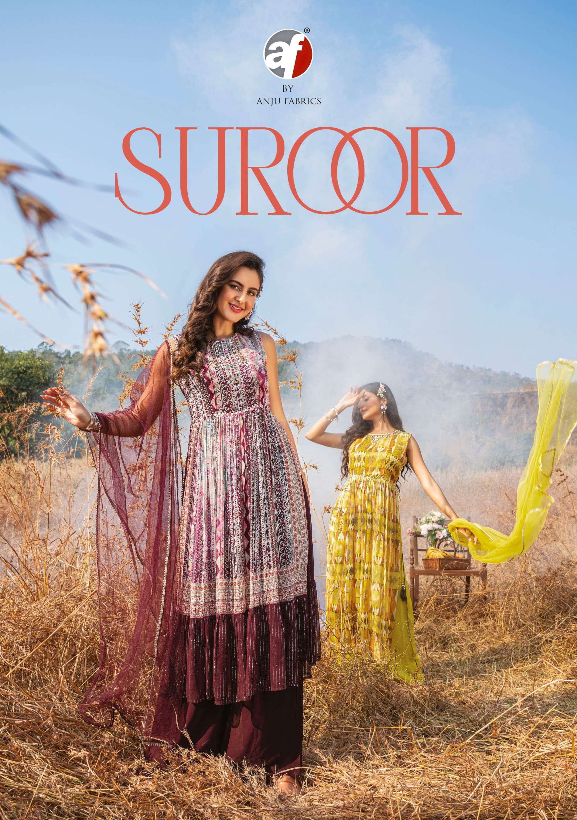 SUROOR BY ANJU FABRICS STOCK OUT PRESENTING NEW HEAVY FANCY DESIGNER PURE CORCHET GEORGETTE HANDWORK NYRA CUT KURTI PLAZO WITH DUPATTA WEDDING WEAR COLLECTION WHOLESALER