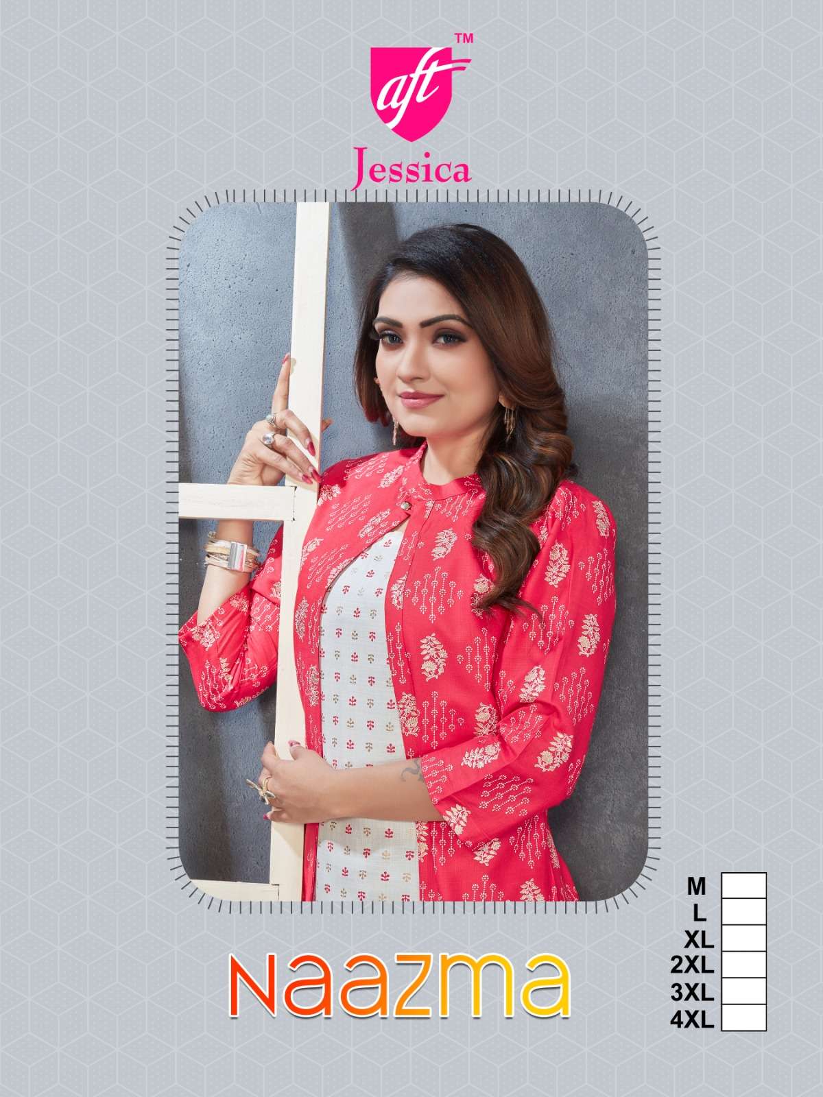 AFT JESSICA NAAZMA NEW HEAVY FANCY DESIGNER RAYON KURTI WITH SHRUG FESTIVAL COLLECTION WHOLESALER
