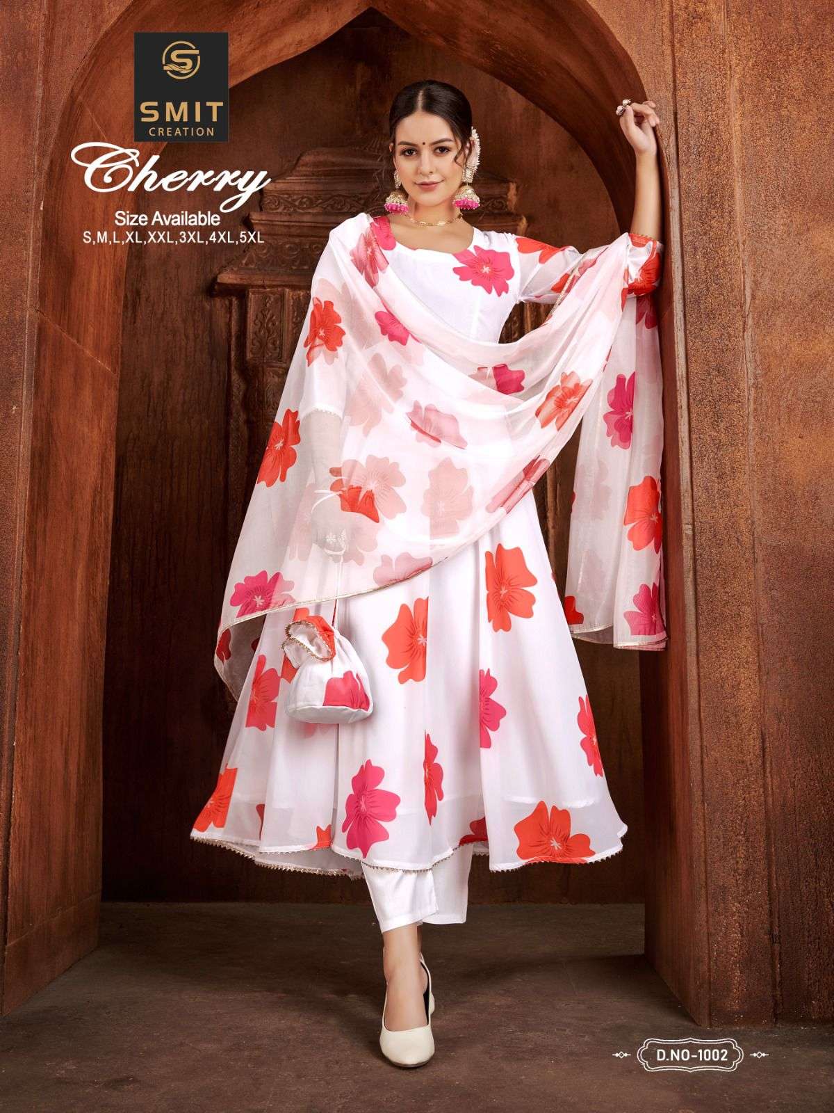 CHERRY BY SMIT CREATION PRESENTING NEW HEAVY FANCY DESIGNER PURE GEORGETTE PRINT WITH ORGANZA PRINT FESTIVAL WEAR GOWN WITH DUPATTA COLLECTION WHOLESALER