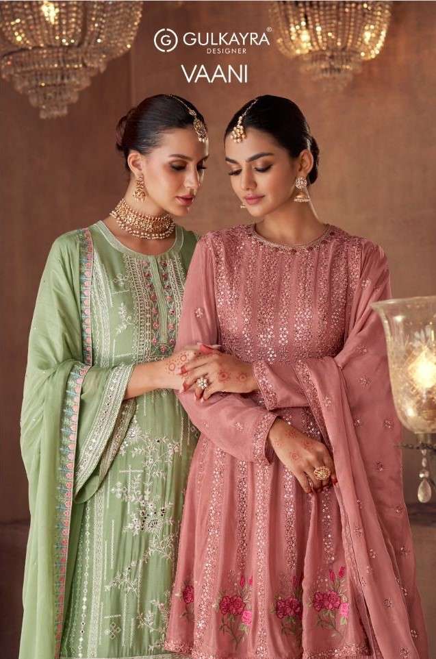 GULKAYRA DESIGNER VAANI NEW HEAVY FANCY DESIGNER REAL GEORGETTE AND CHINON FREE SIZE WEDDING WEAR CONCEPT COLLECTION WHOLESALER