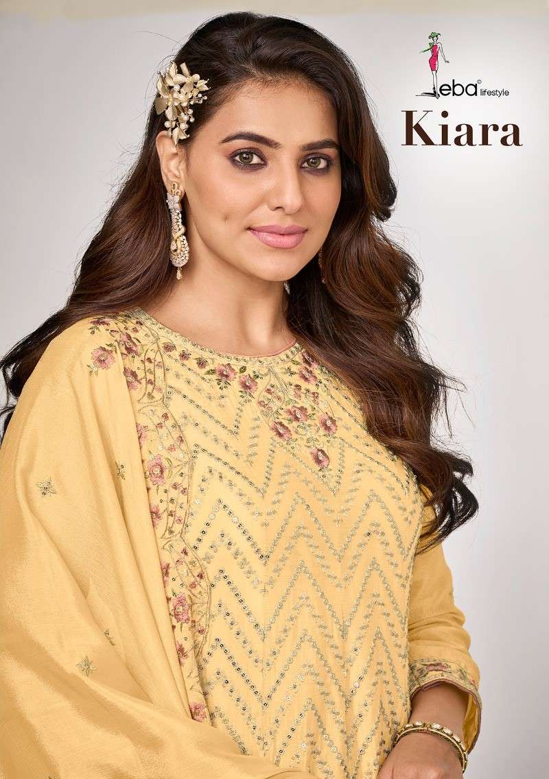 KIARA BY EBA LIFESTYLE PRESENTING NEW HEAVY FANCY DESIGNER CHINON EMBRODIERY WORK FREE SIZE WEDDING WEAR COLLECTION WHOLESALER