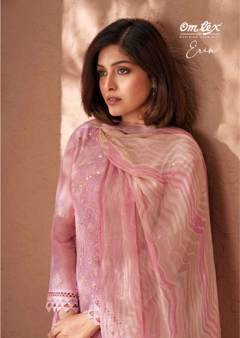 OM TEX ERIN NEW HEAVY FANCY DESIGNER PURE CHIFFON EMBRODIERY WORK UNSTICH SUIT COLLECTION WHOLESALER