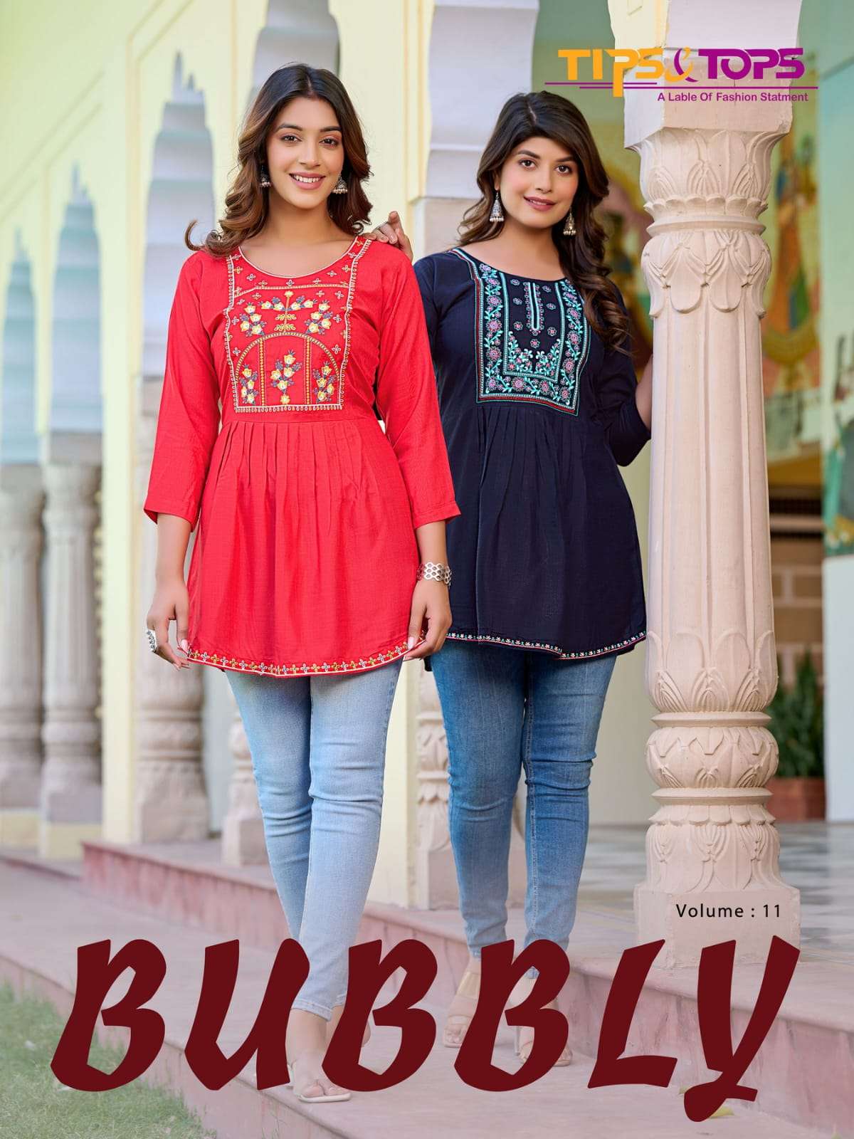 TIPS & TOPS BUBBLY VOL 11 NEW HEAVY FANCY DESIGNER HEAVY RAYON SLUB EMBRODIERY WORK SHORT TOP WESTERN COLLECTION WHOLESALER