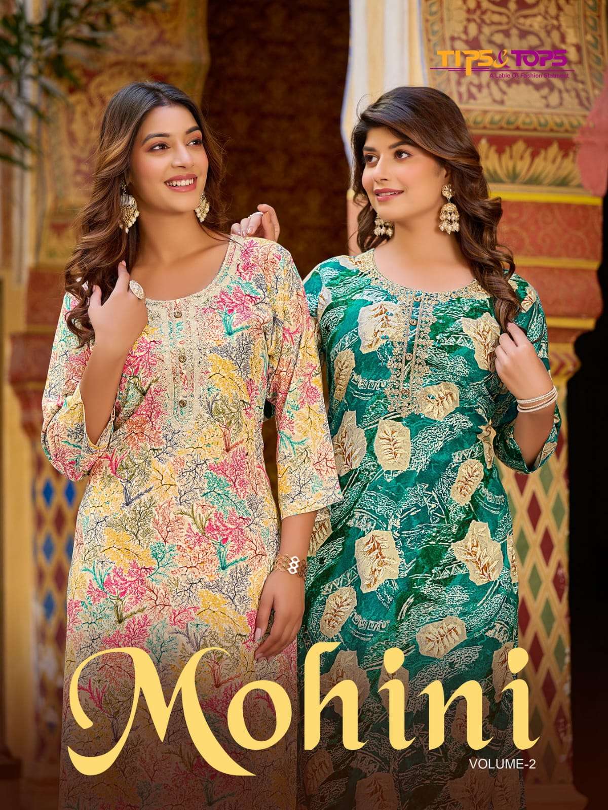 TIPS & TOPS MOHINI VOL 2 NEW HEAVY FANCY DESIGNER RAYON FOIL PRINT EMBRODIERY WORK KURTI FESTIVAL COLLECTION WHOLESALER