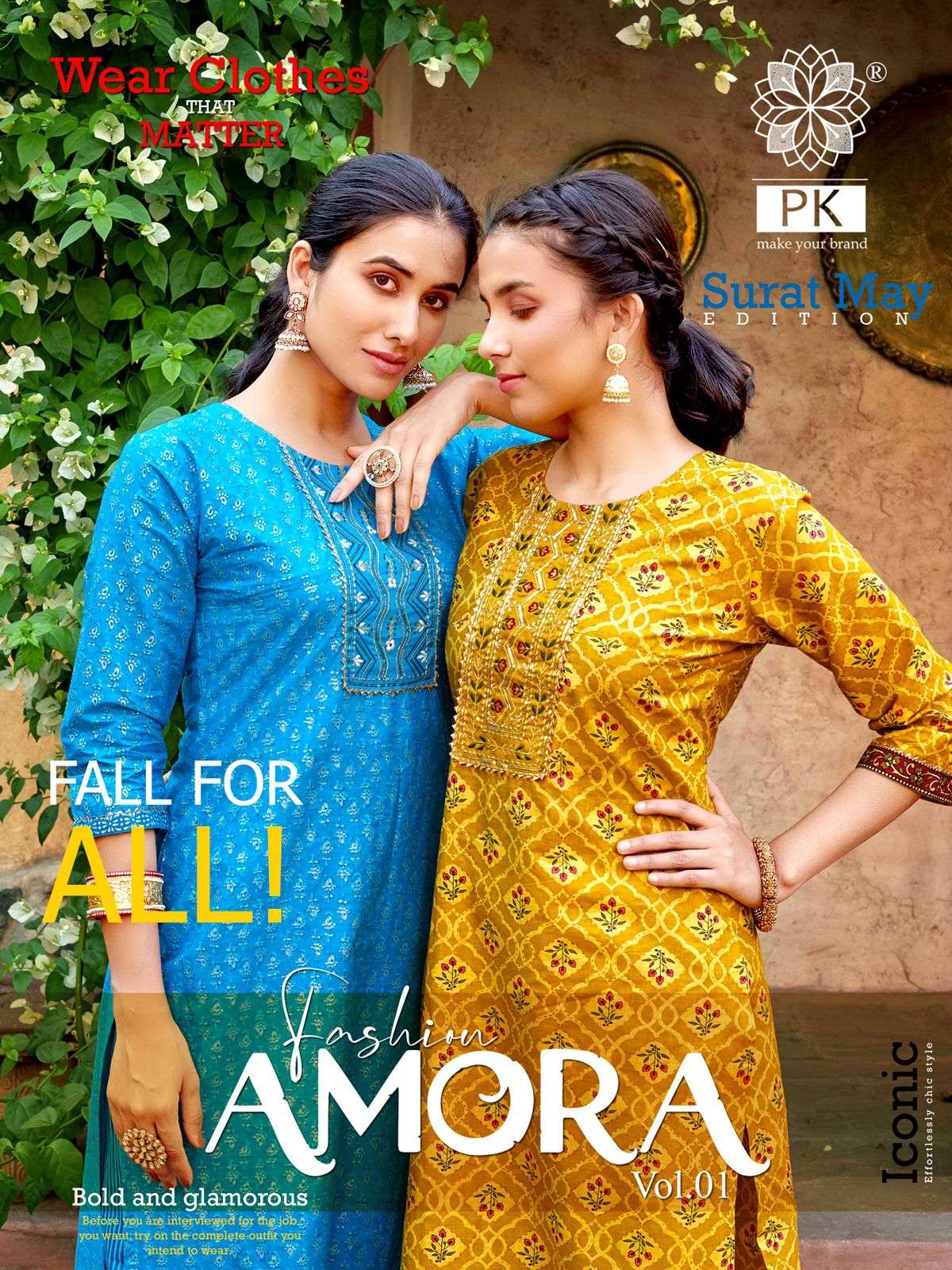 PK FASHION AMORA VOL 1 NEW HEAVY FANCY DESIGNER COTTON PRINT EMBRODIERY WORK KURTI WITH PENT FESTIVAL COLLECTION WHOLESALER