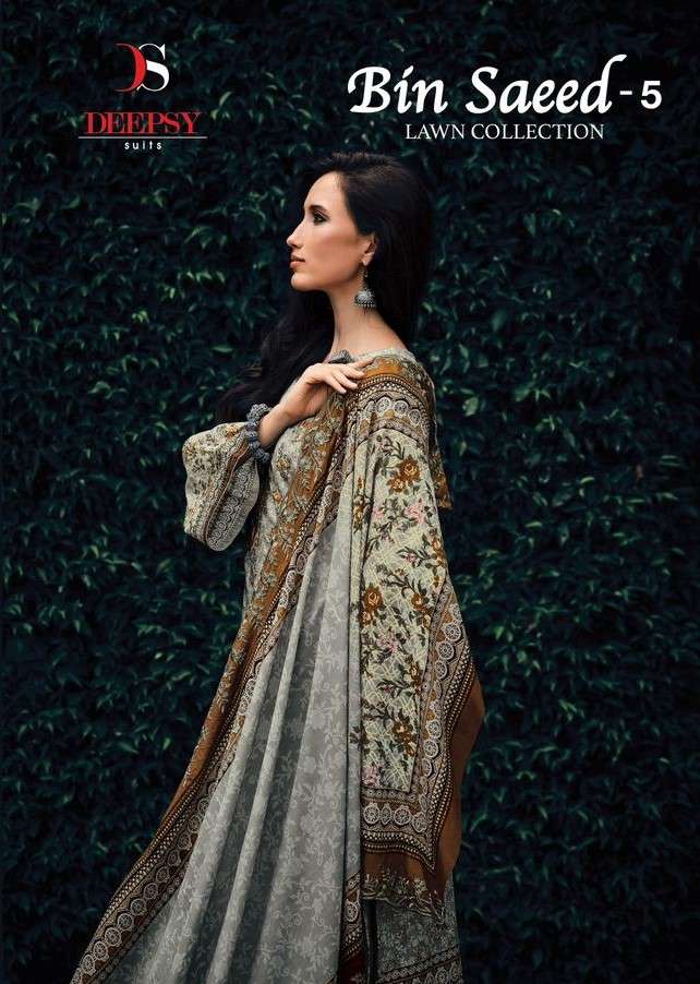 DEEPSY SUIT BIN SAEED 5 LAWN COLLECTION NEW HEAVY FANCY DESIGNER PURE COTTON WITH SELF EMBRODIERY WORK USNTICH PAKISTANI SUIT COLLECTION WHOLESALER