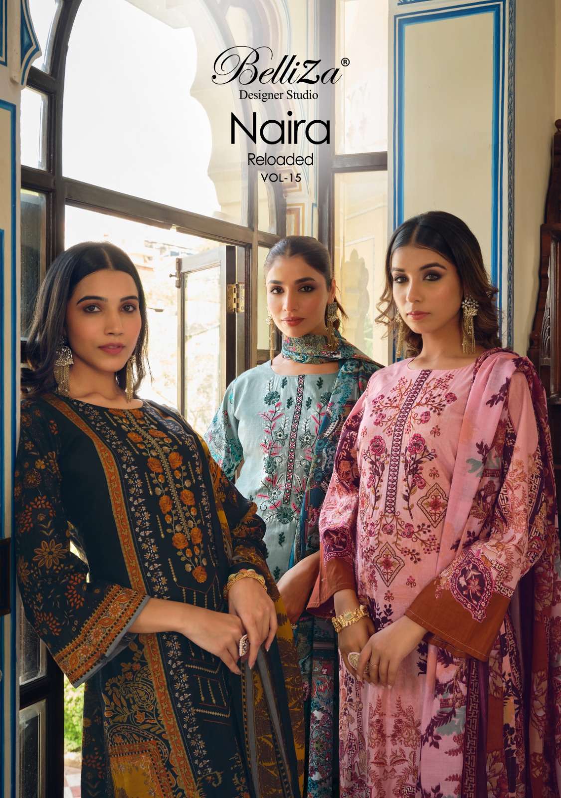 BELLIZA NAIRA VOL 15 NEW HEAVY FANCY DESIGNER PURE COTTON DIGITAL PRINT EMBRODIERY WORK UNSTICHED SUIT FESTIVAL WEAR COLLECTION WHOLESALER