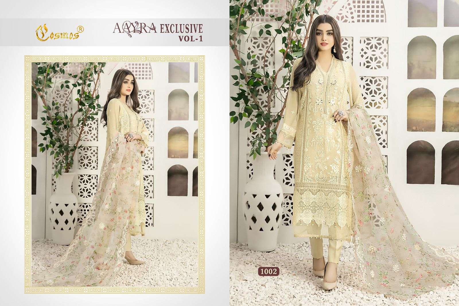 COSMOS AAYRA EXCLUSIVE VOL 1 NEW HEAVY FANCY DESIGNER FOX GEORGETTE HEAVY EMBRODIERY WORK UNSTICH PAKISTANI SUIT COLLECTION WHOLESALER