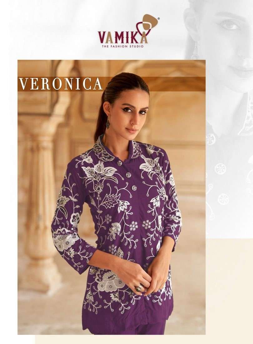 VAMIKA VERONICA NEW HEAVY FANCY DESIGNER RAYON WHITE THREAD SEQUENCE WORK COORD SET INDO WESTERN COLLECTION WHOLESALER