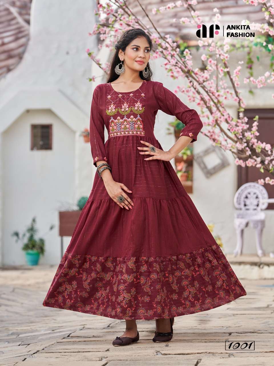 Pink Gown Style Digital Print Kurtis at Best Price in Surat | H K Fashion