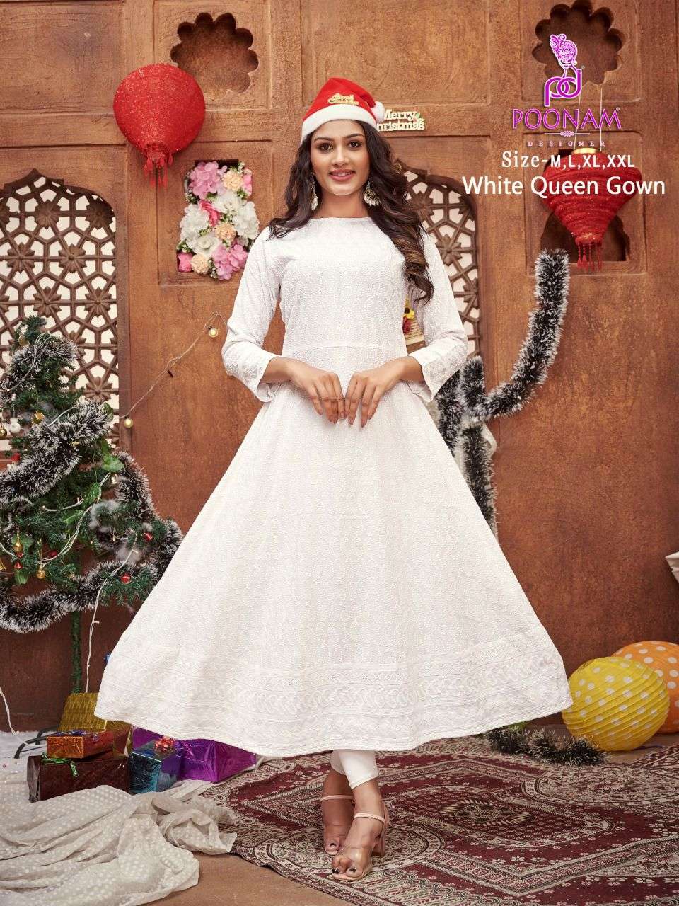 Poonam White Fancy Kurti Pant With Dupatta Collection