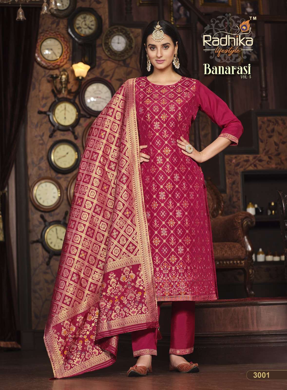 Leheriya Exclusive Banarasi Chanderi Silk Embroidery Suit Paired with