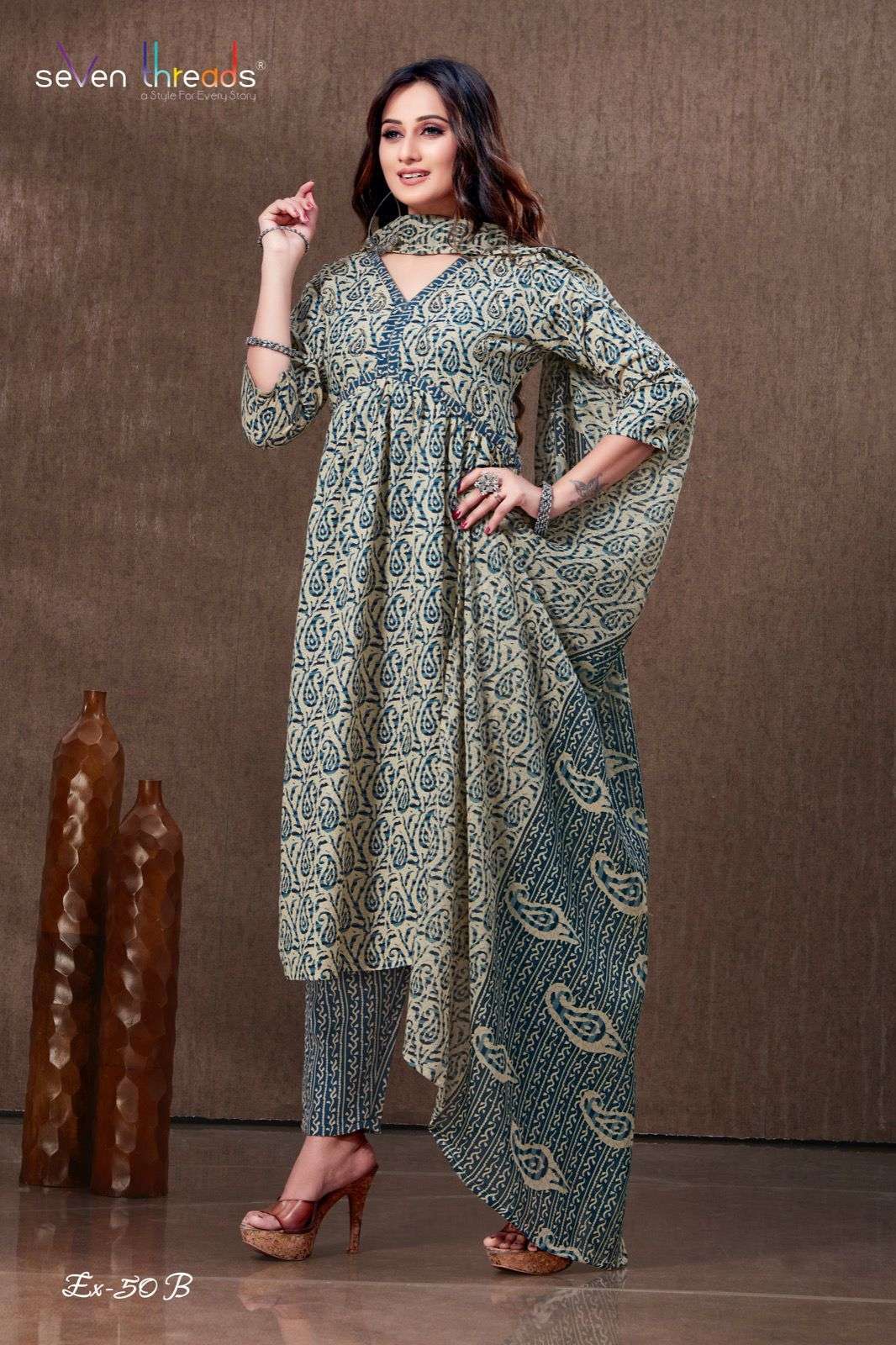 Solid Kurtas Online in India from Soch - Cream Georgette Angrakha Kurta  With Thread Work Embroidery